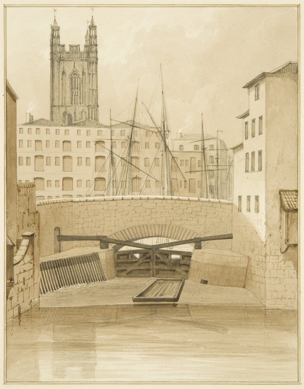 Steinbrücke mit Schleusentoren von Thomas Leeson the Elder Rowbotham