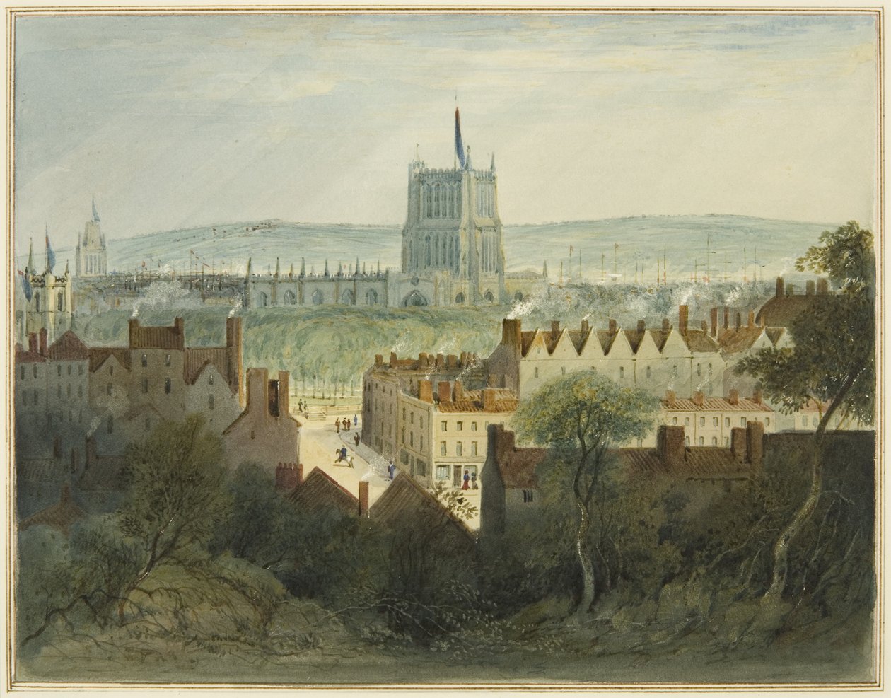 Die Kathedrale, College Green und College Street von Thomas Leeson the Elder Rowbotham