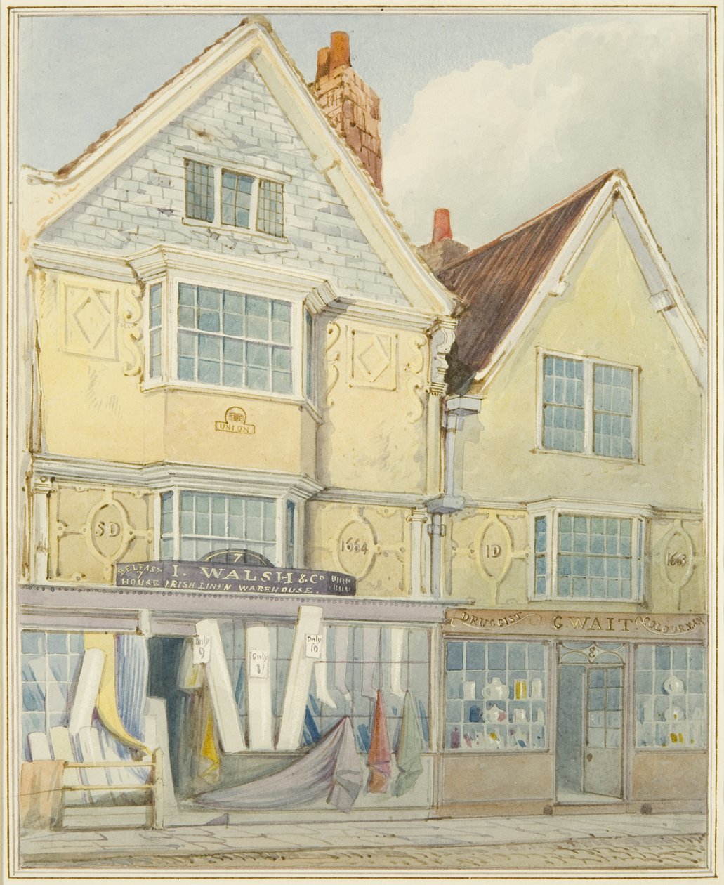 Zwei alte Häuser auf der Nordseite der Castle Street von Thomas Leeson the Elder Rowbotham
