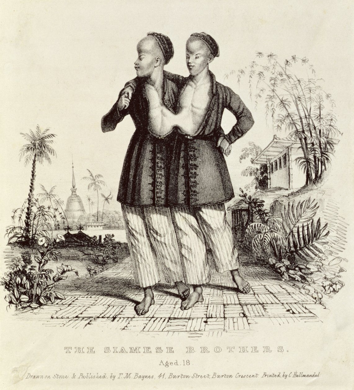 Die siamesischen Brüder, 18 Jahre alt, gedruckt von Charles Hullmandel (1789-1850), ca. 1829 von Thomas Mann Baynes