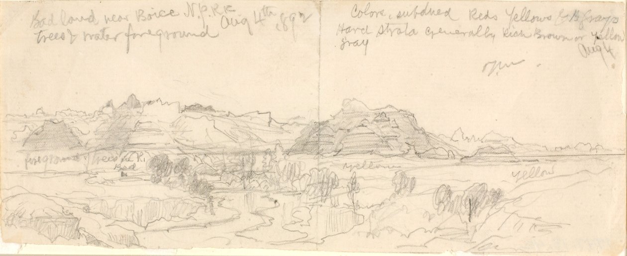 Badlands in der Nähe von Boise, N.P.R.R. (No. Pacific Railroad) von Thomas Moran