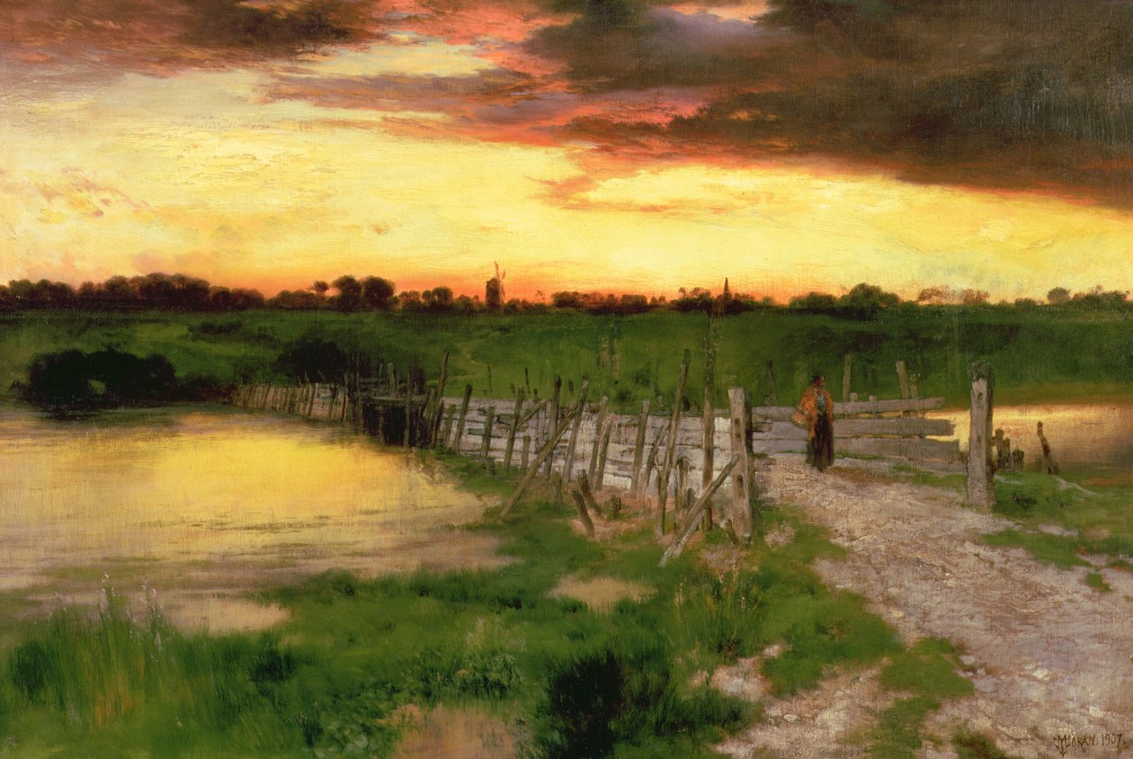 Die alte Brücke über den Hook Pond, 1907 von Thomas Moran
