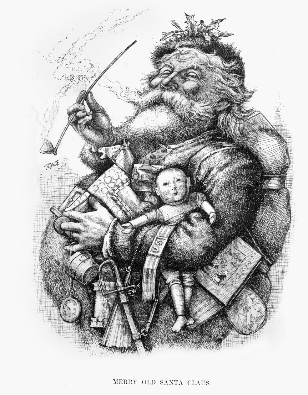 Fröhlicher alter Weihnachtsmann, graviert vom Künstler von Thomas Nast