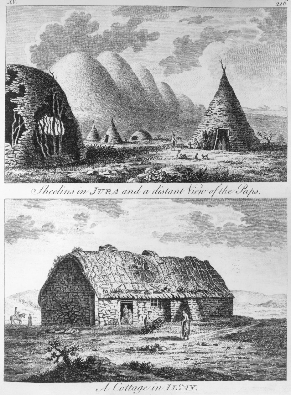 Sheelins in Jura und ein ferner Blick auf die Paps und ein Cottage von Islay, aus 