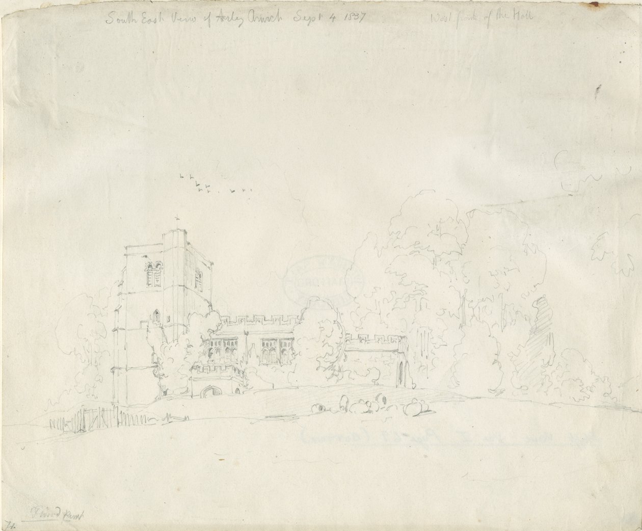 Arley Kirche: Bleistiftzeichnung, 4. Sep 1837 von Thomas Peploe Wood