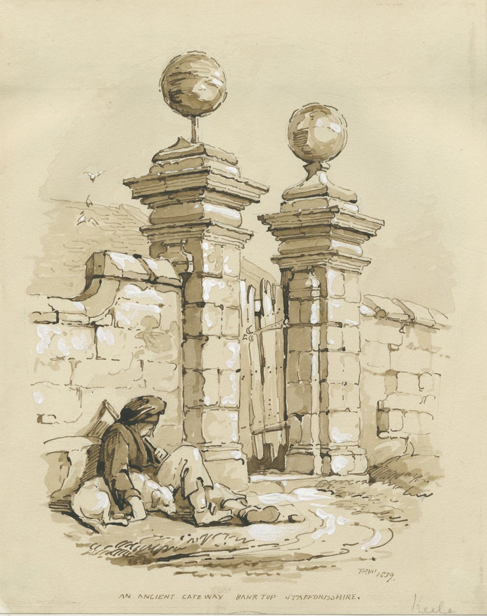Colwich - Altes Tor am Bank Top (Sepia-Zeichnung) von Thomas Peploe Wood