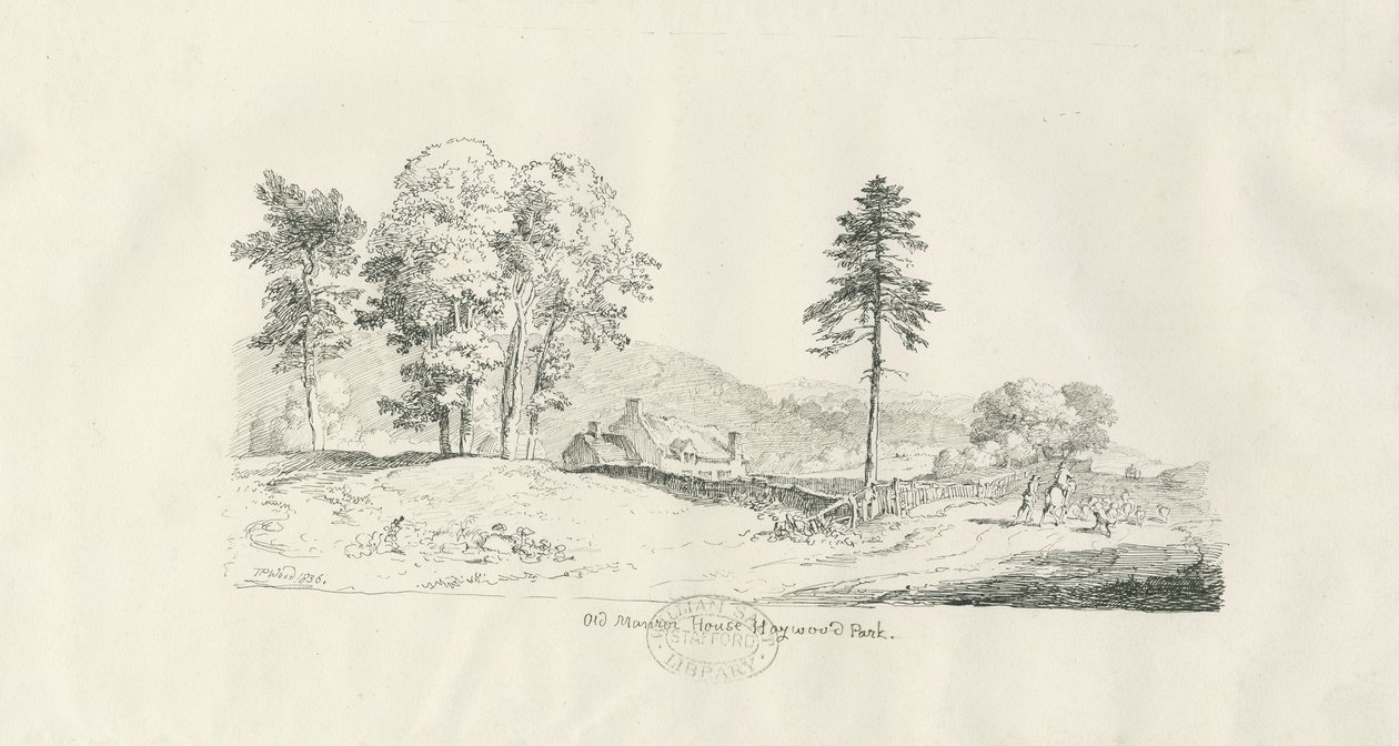 Haywood Park - Altes Herrenhaus: Feder- und Tintenzeichnung von Thomas Peploe Wood