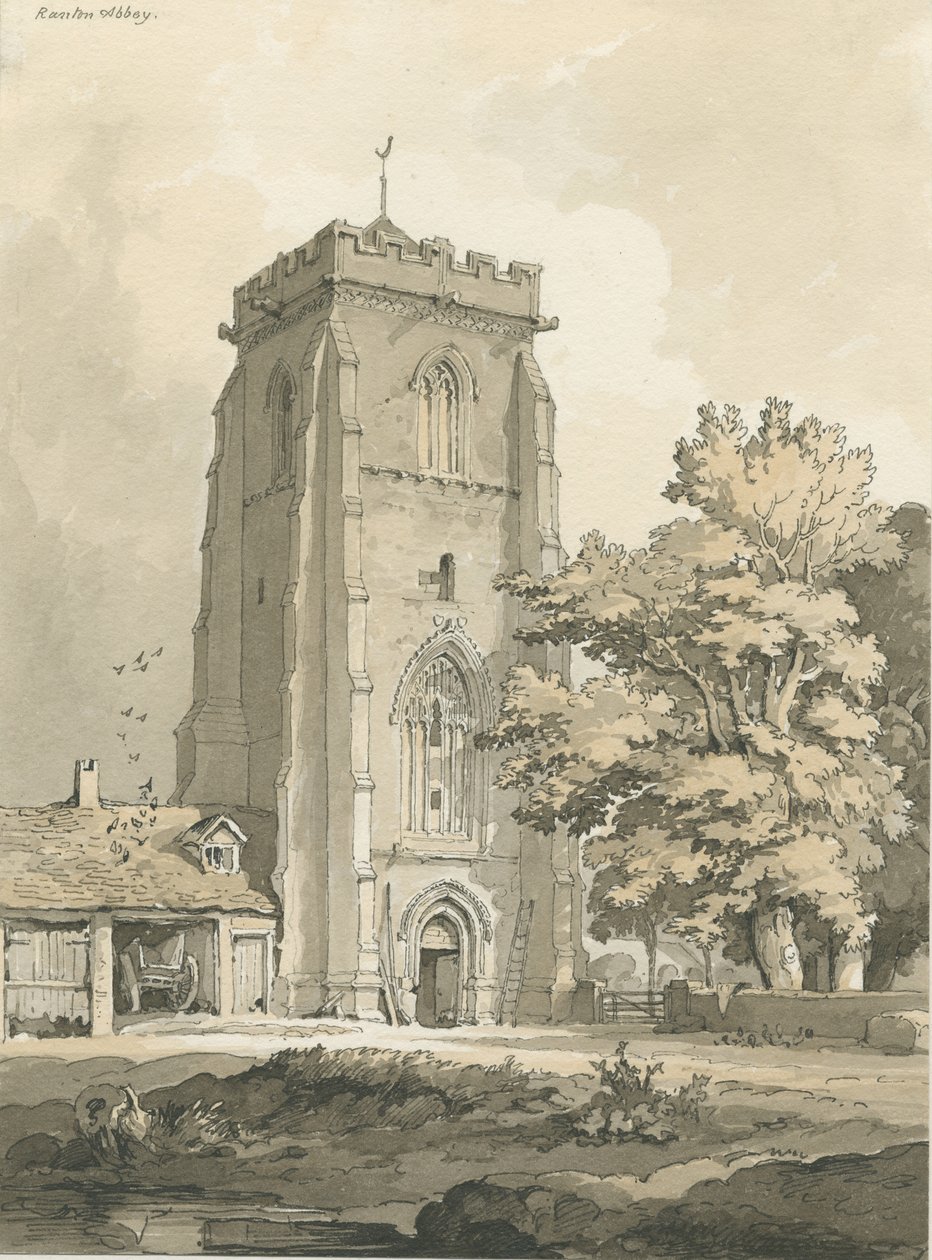Ranton Abbey [Priory]: Feder- und Waschzeichnung, undatiert [?1838] von Thomas Peploe Wood