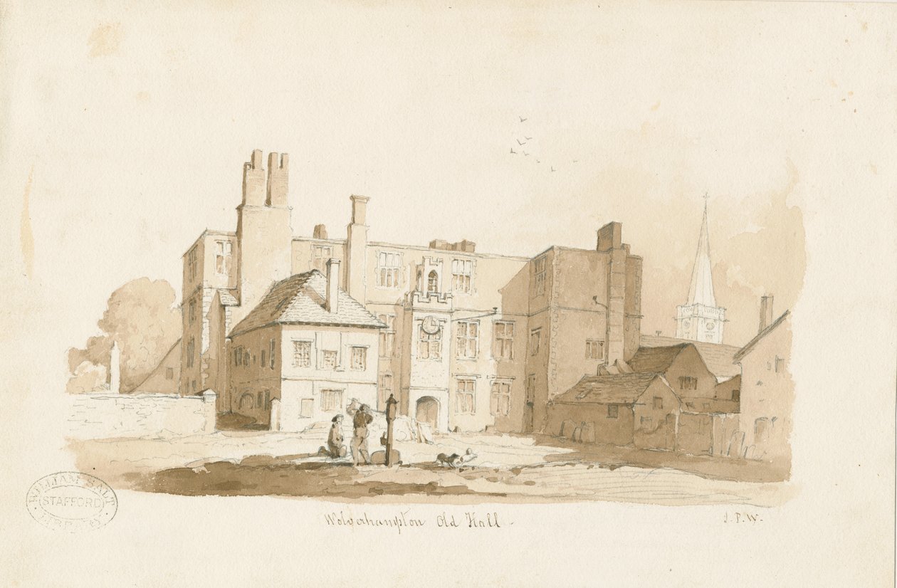 Wolverhampton - Die Alte Halle: Sepia-Zeichnung, undatiert [ca. 1838] von Thomas Peploe Wood
