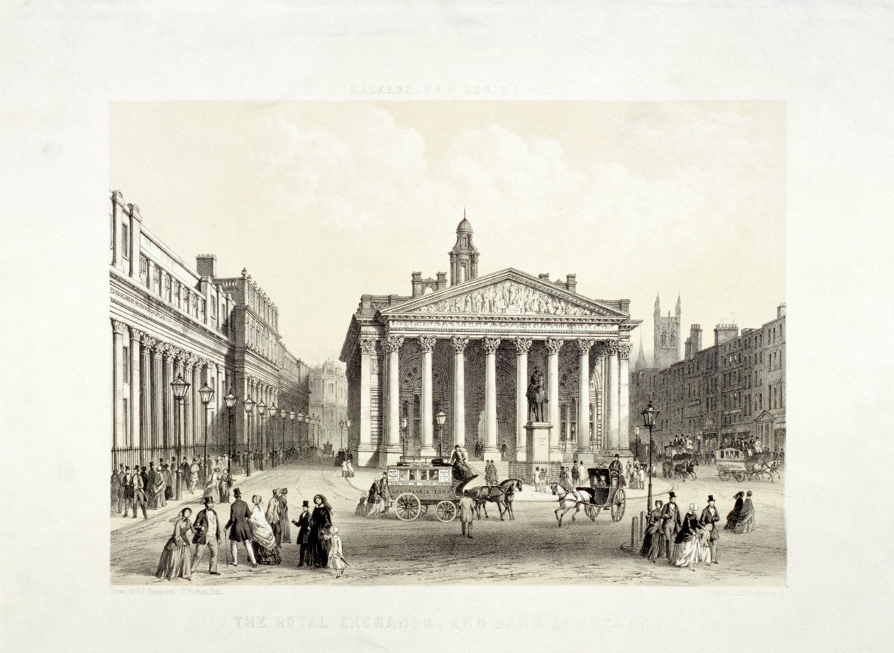 Royal Exchange und die Bank of England links, London, 1851 von Thomas Picken