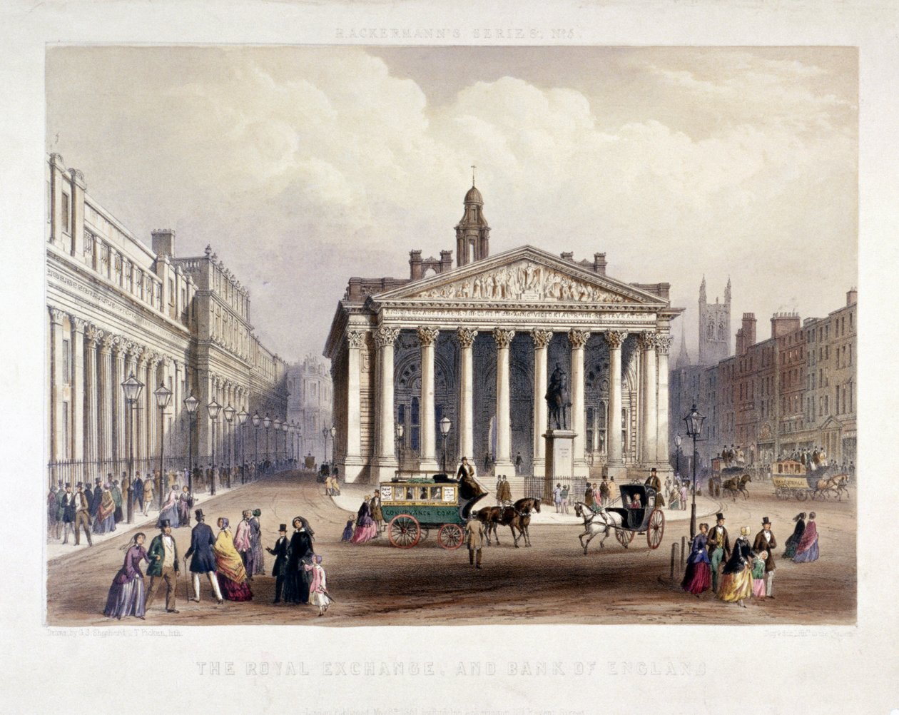 Royal Exchange und die Bank of England links, London, 1851 von Thomas Picken