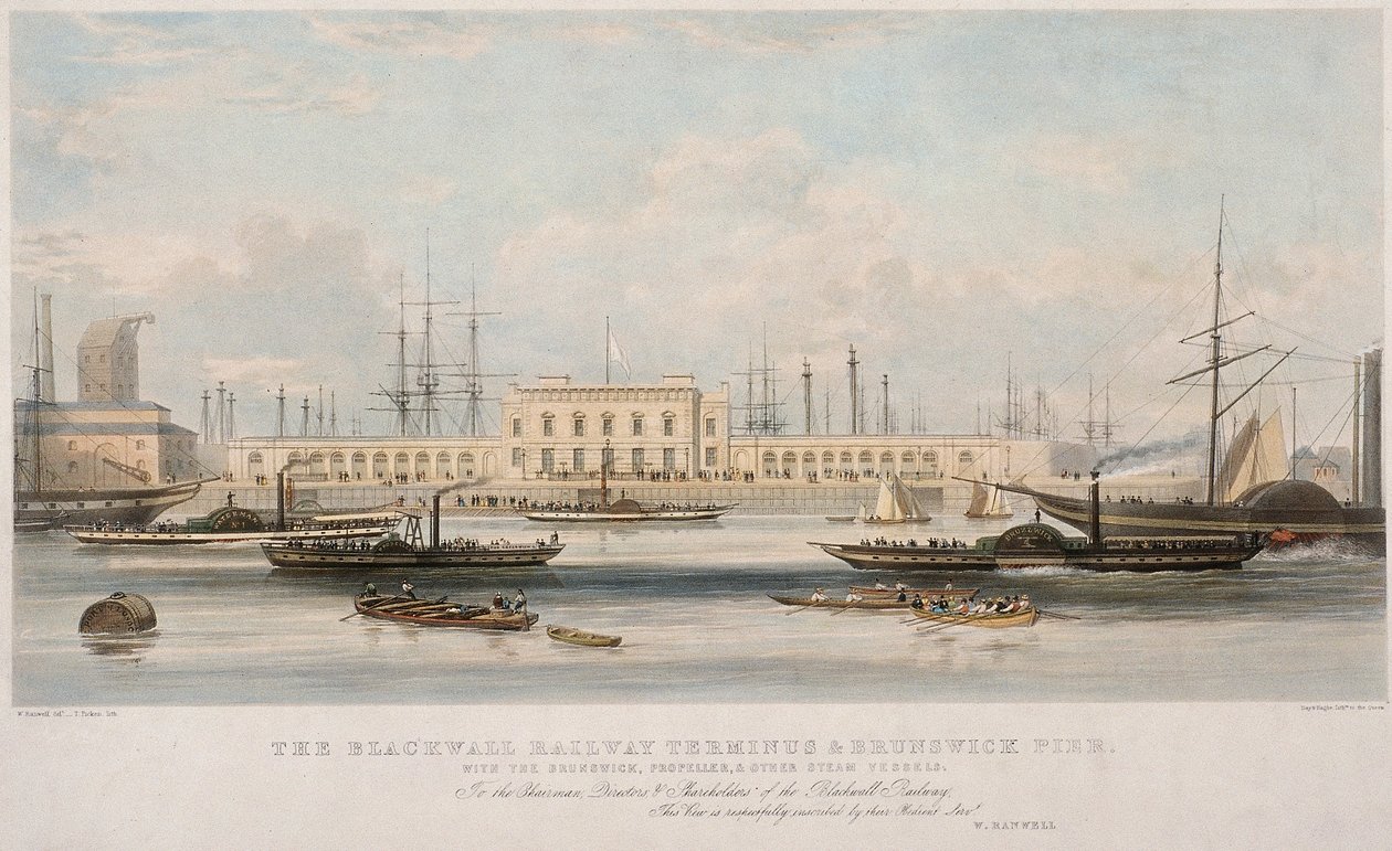 Der Blackwall Railway Terminus und Brunswick Pier, Blackwall, Poplar, London, ca. 1840 von Thomas Picken