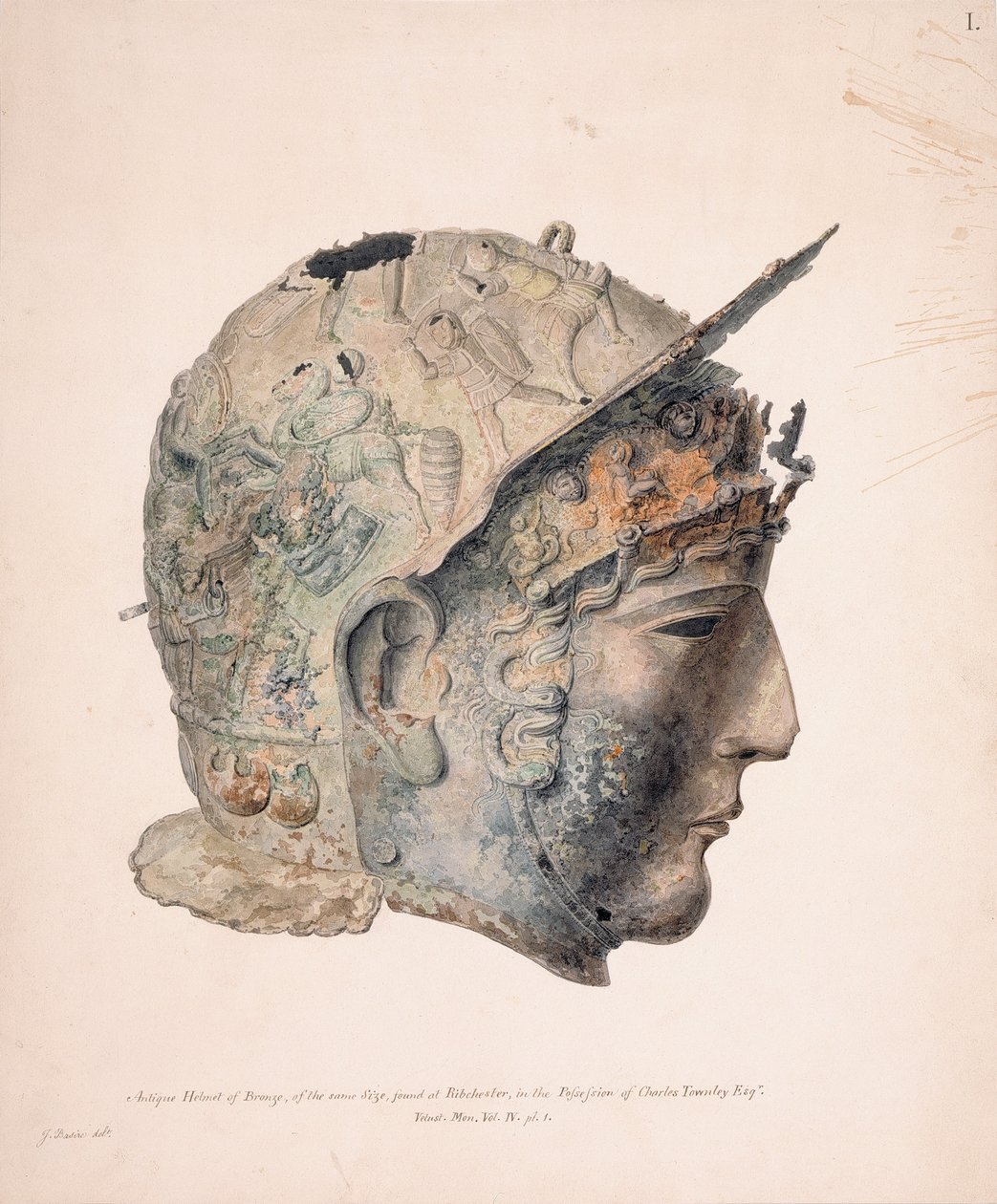 Zeichnung des Ribchester-Helms von Thomas Richard (attr. to) Underwood
