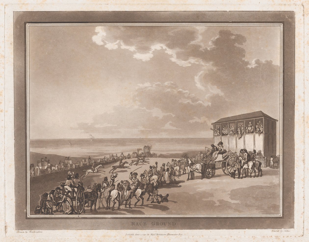 Rennbahn Ein Ausflug nach Brighthelmstone, 1. Juni 1790. Schöpfer: Thomas Rowlandson, Samuel Alken von Thomas Rowlandson, Samuel Alken