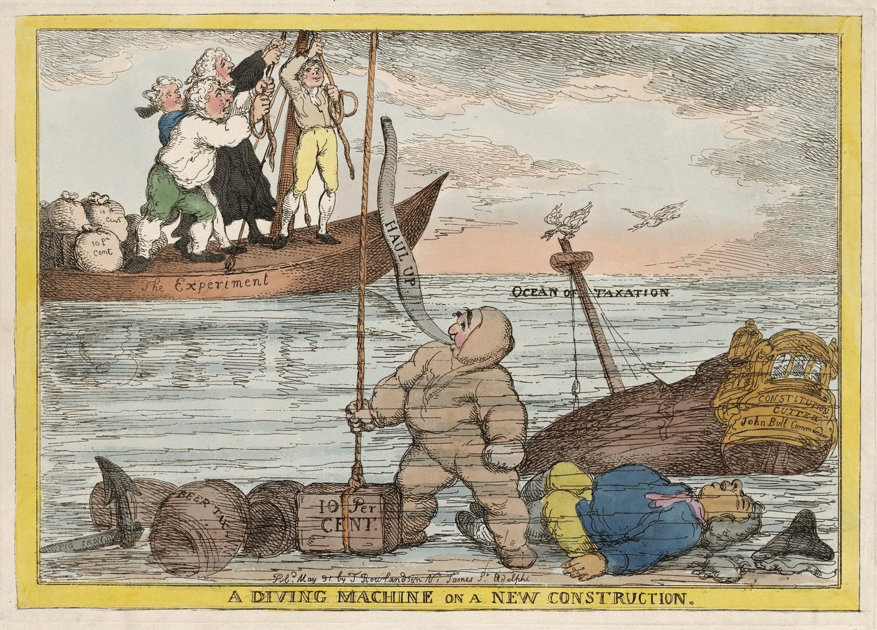 Eine Tauchmaschine auf einer neuen Verfassung, veröffentlicht 1806 von Thomas Rowlandson
