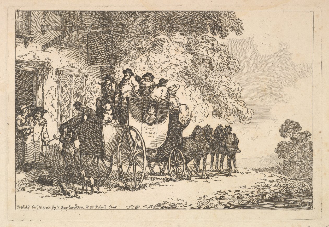 Eine beladene Postkutsche vor einem Posthaus von Thomas Rowlandson