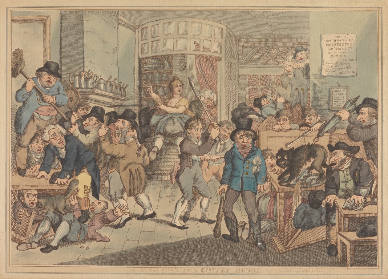 Ein tollwütiger Hund in einem Kaffeehaus von Thomas Rowlandson