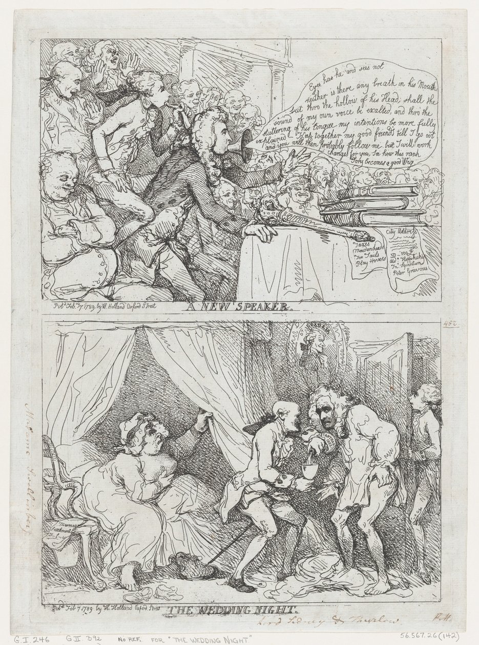 Ein neuer Sprecher und die Hochzeitsnacht, 7. Februar 1789 von Thomas Rowlandson