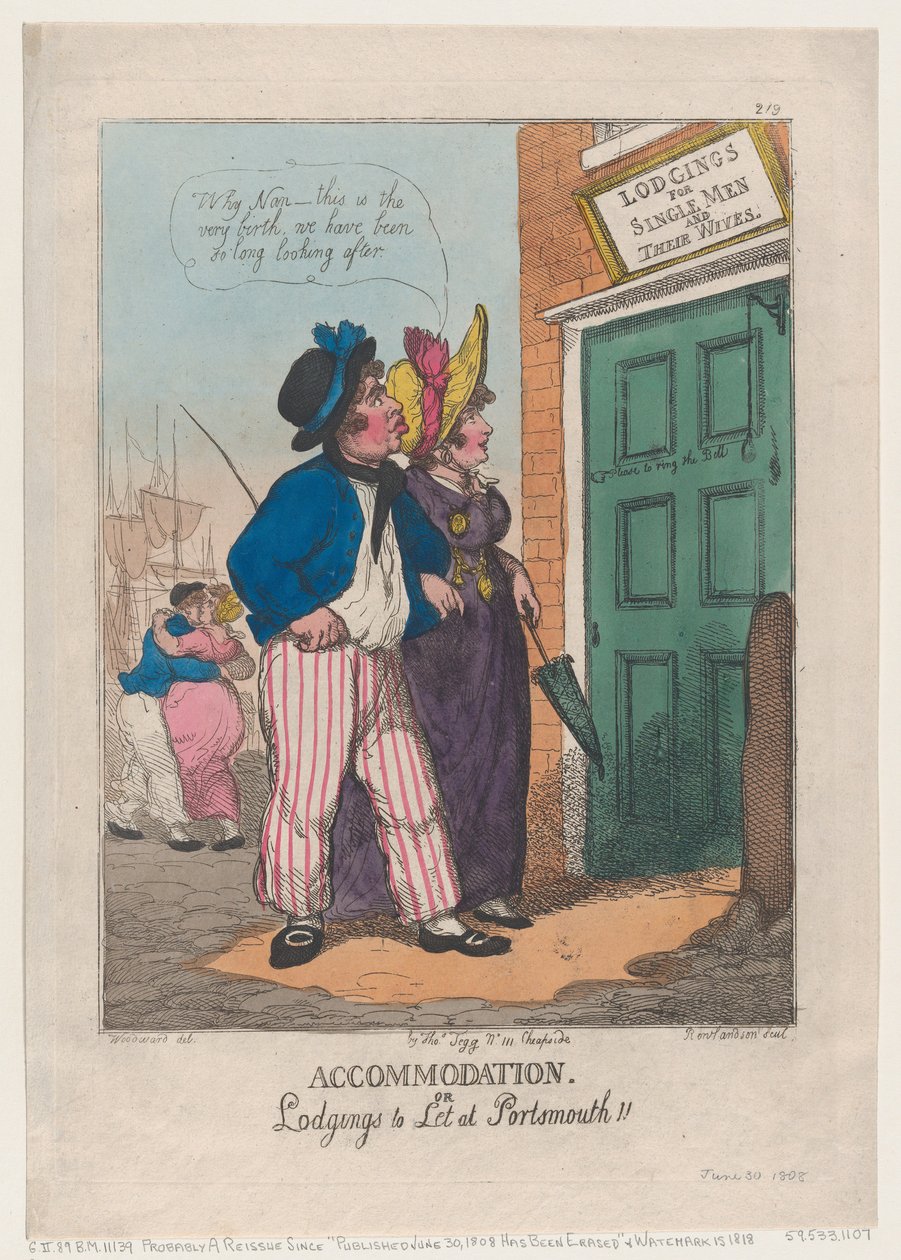 Unterkunft oder Zimmer zu vermieten in Portsmouth!!, 30. Juni 1808 von Thomas Rowlandson