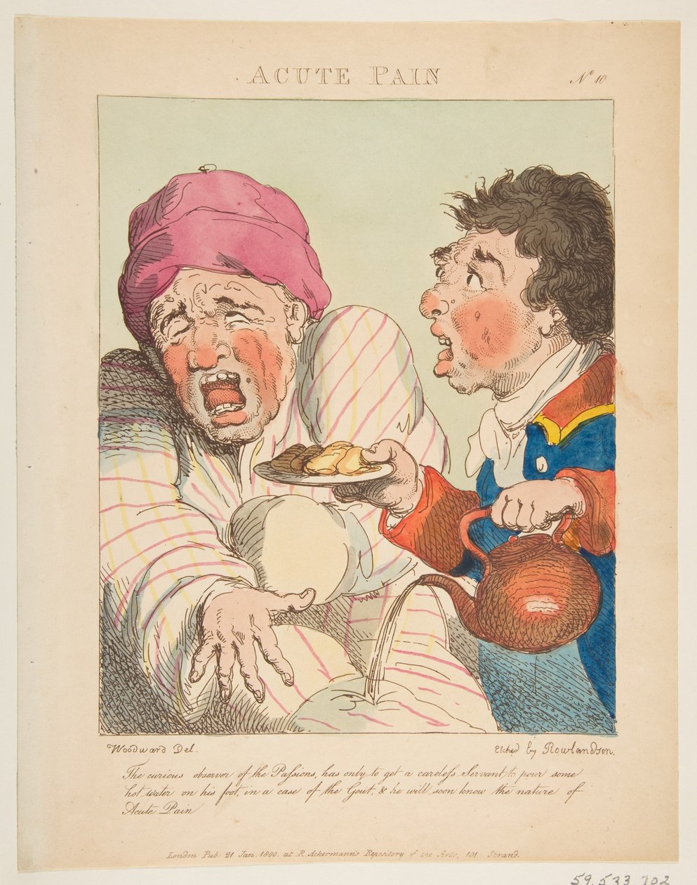 Akuter Schmerz, Le Brun Travestiert, oder Karikaturen der Leidenschaften, 21. Januar 1800 von Thomas Rowlandson
