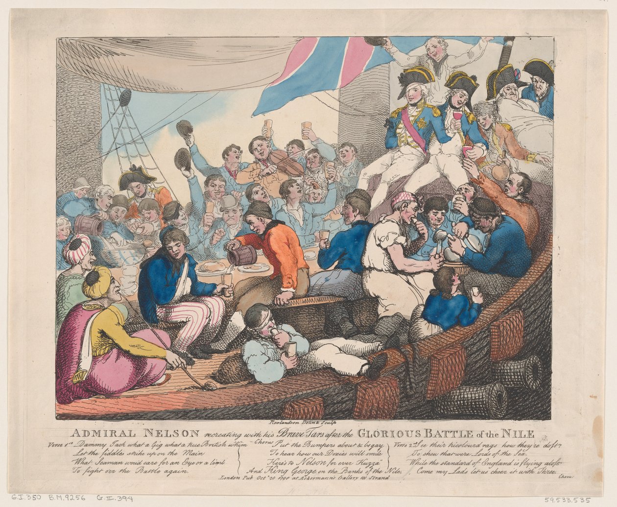 Admiral Nelson erholt sich mit seinen tapferen Seeleuten nach der glorreichen Schlacht von Thomas Rowlandson