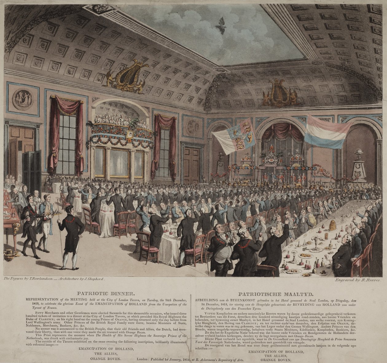 Abendessen zur Feier der Befreiung Hollands von Frankreich, City of London Tavern, Bishopsgate von Thomas Rowlandson