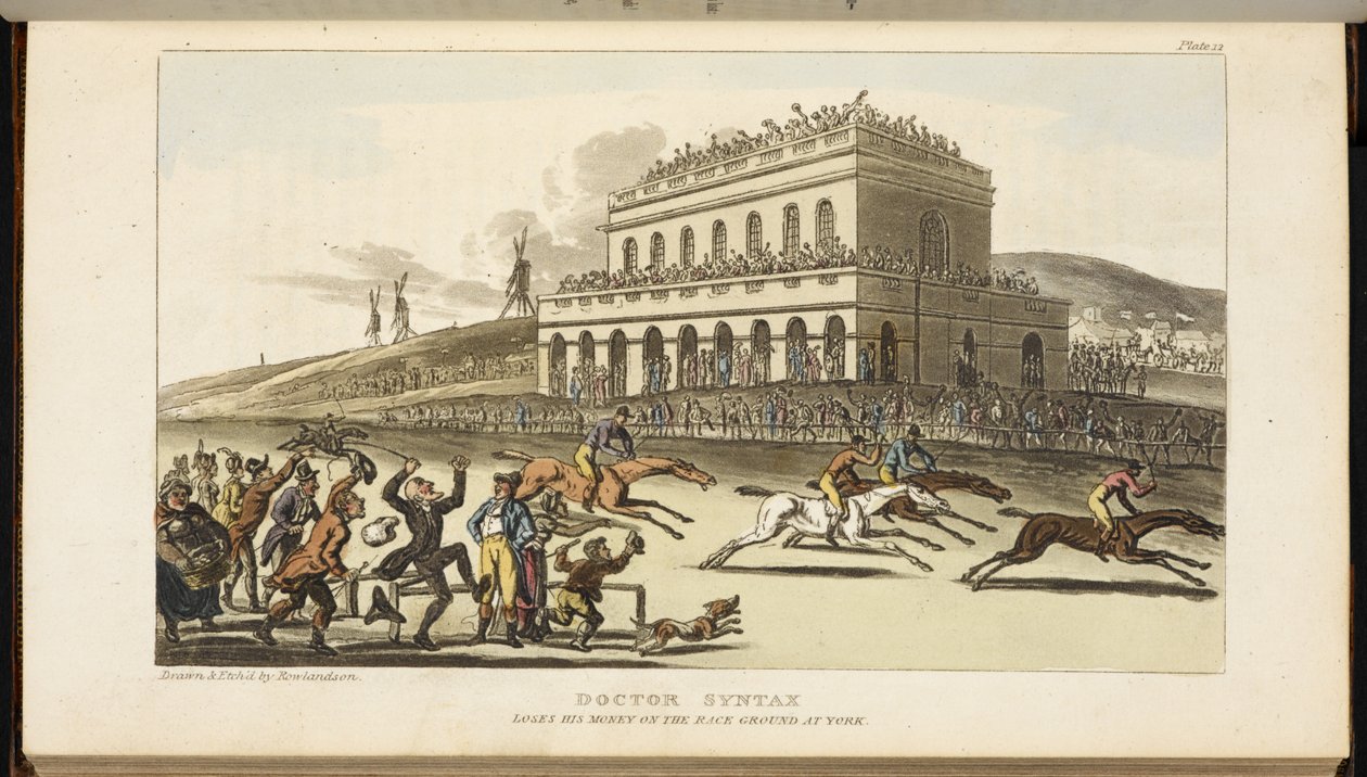 Doktor Syntax verliert sein Geld auf der Rennbahn in York von Thomas Rowlandson