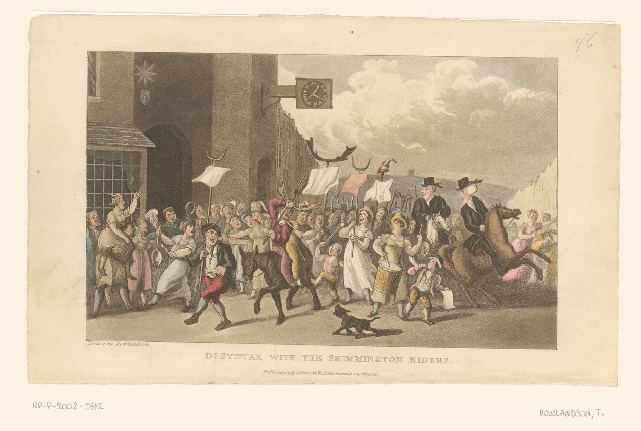 Doktor Syntax reitet auf seinem Pferd bei einer Charivari mit von Thomas Rowlandson