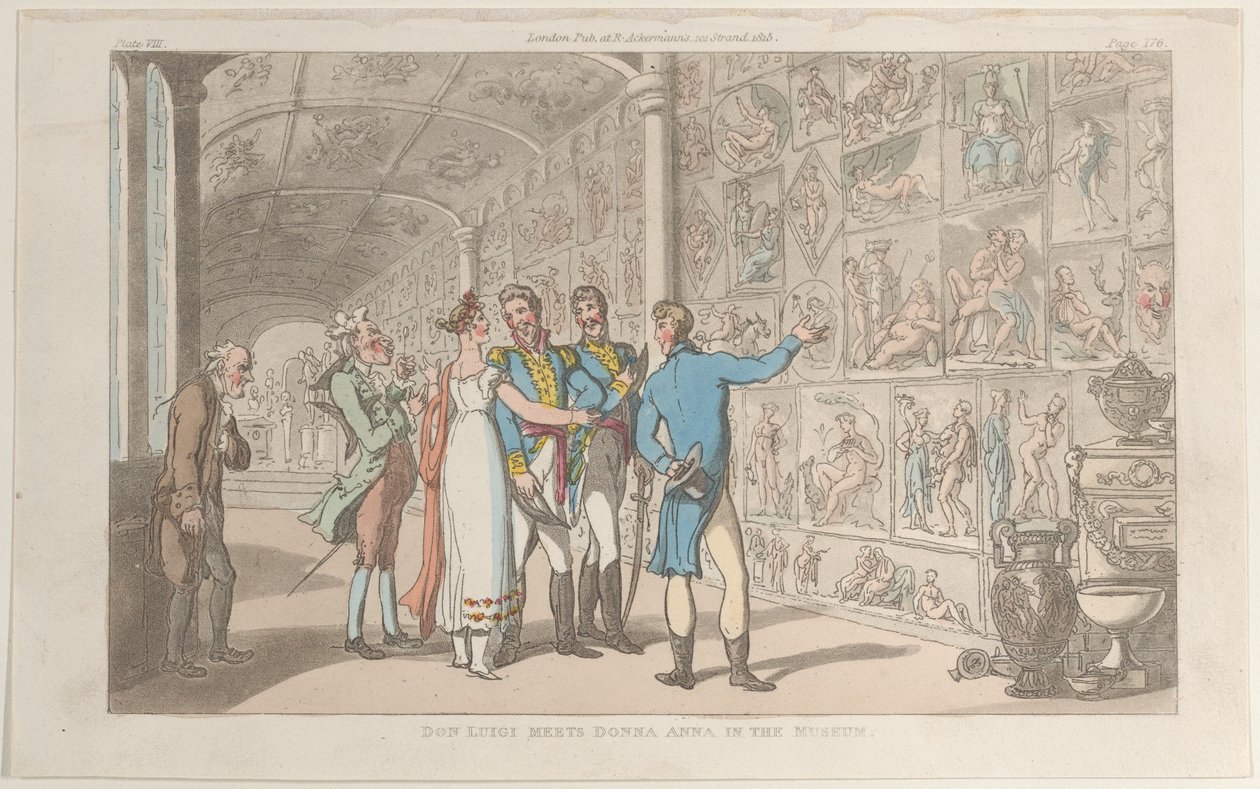 Don Luigi trifft Donna Anna im Museum, aus Neapel und die Campagna Felice: in..., 1. Juni 1815 von Thomas Rowlandson