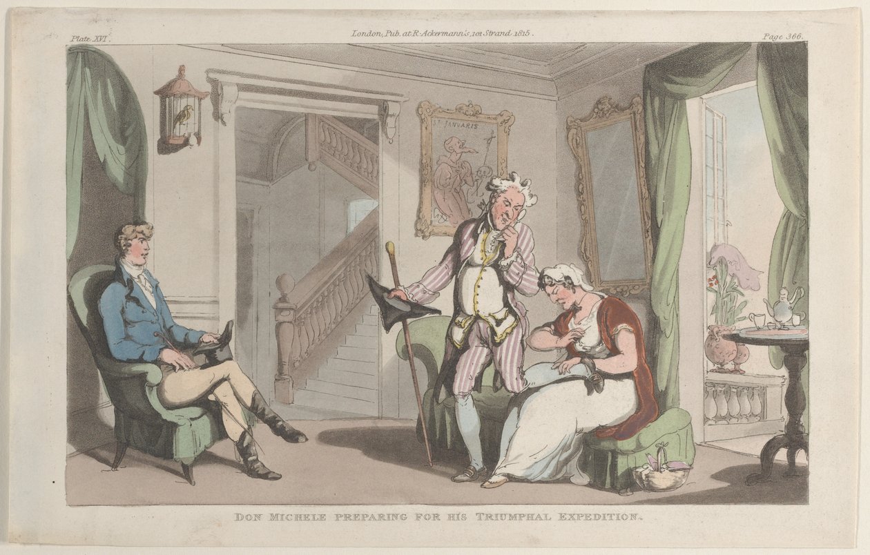 Don Michele bereitet sich auf seine triumphale Expedition vor, aus Neapel und die Campagna ..., 1. Juni 1815 von Thomas Rowlandson