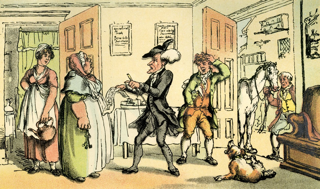 Dr. Syntax streitet sich mit der Wirtin über die Rechnung von Thomas Rowlandson