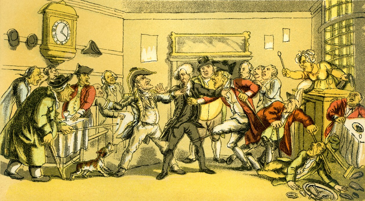 Dr. Syntax bei einem Streit im Kaffeehaus von Thomas Rowlandson