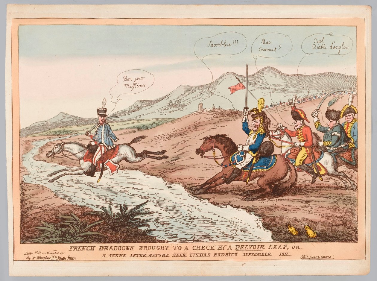 Englische Manieren und französische Klugheit oder französische Dragoner durch Belvoir Sprung im September 1811 gestoppt von Thomas Rowlandson