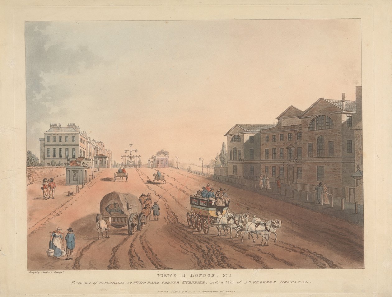 Eingang von Piccadilly oder Hyde Park Corner Turnpike (Nr. 1) von Thomas Rowlandson