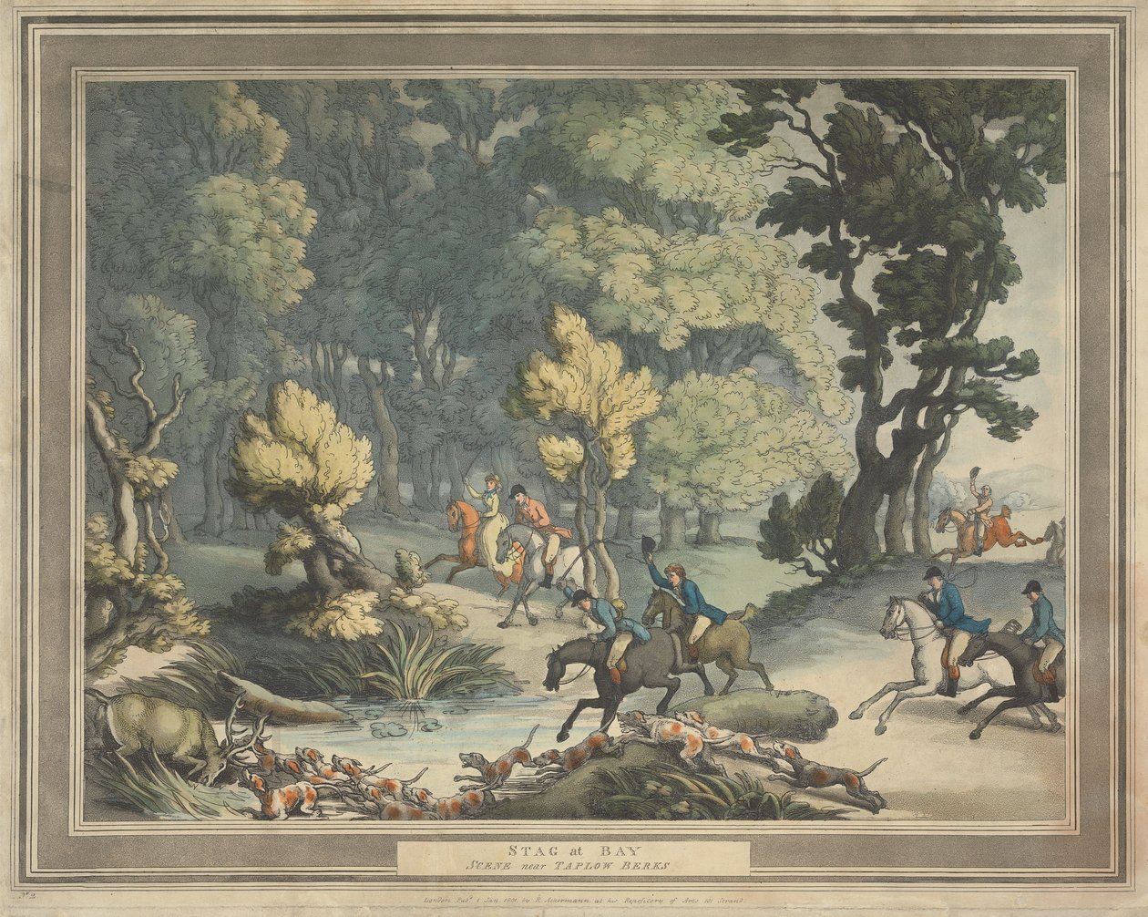 Fuchsjagd [Satz von vier]: 2. Hirsch in der Enge. Szene in der Nähe von Taplow Berks von Thomas Rowlandson