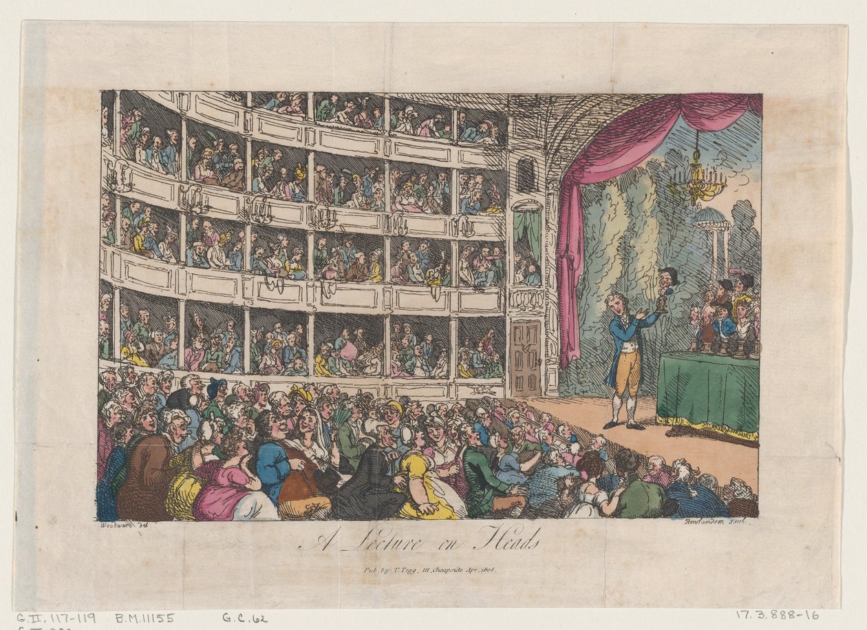 Frontispiz, aus A Lecture on Heads von George Alexander Stevens, April 1808 von Thomas Rowlandson