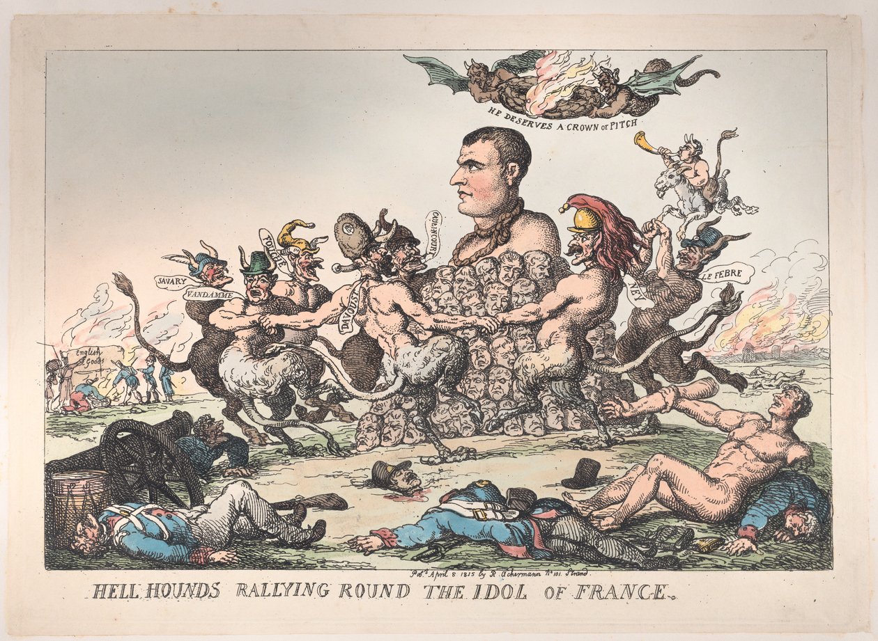Höllenhunde versammeln sich um das Idol von Frankreich, 8. April 1815 von Thomas Rowlandson