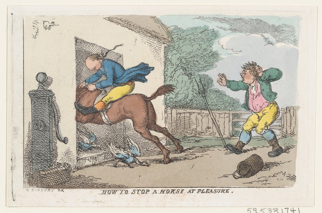 Wie man ein Pferd nach Belieben stoppt, 1803 von Thomas Rowlandson