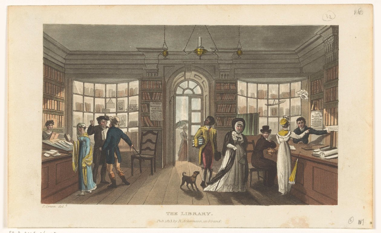 Innenraum einer Leihbibliothek von Thomas Rowlandson