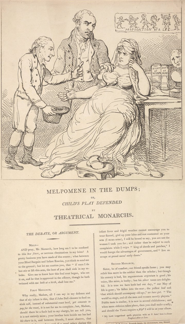 Melpomene in den Tiefen oder Kinderspiel verteidigt von Theatralischen Monarchen von Thomas Rowlandson