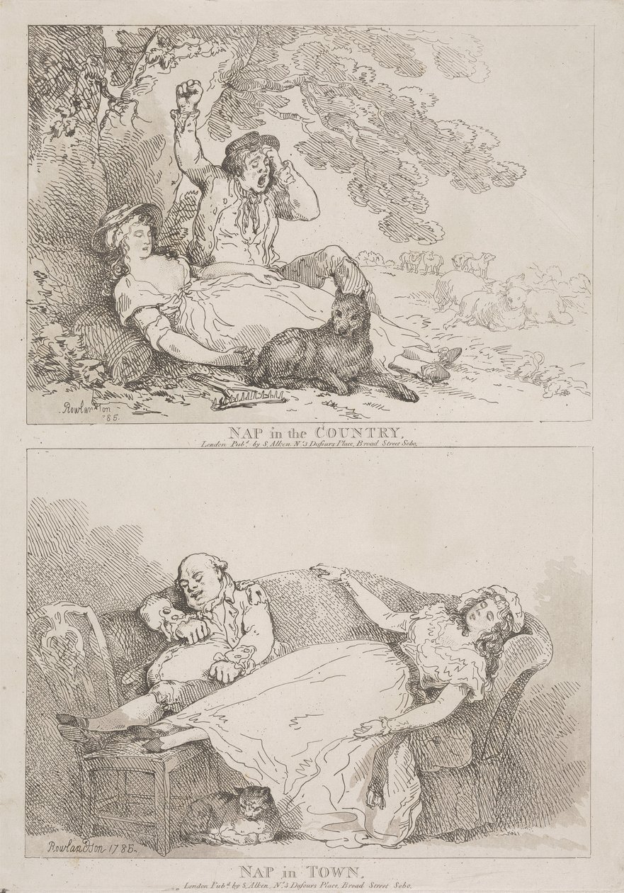 Schläfchen auf dem Land - Schläfchen in der Stadt von Thomas Rowlandson