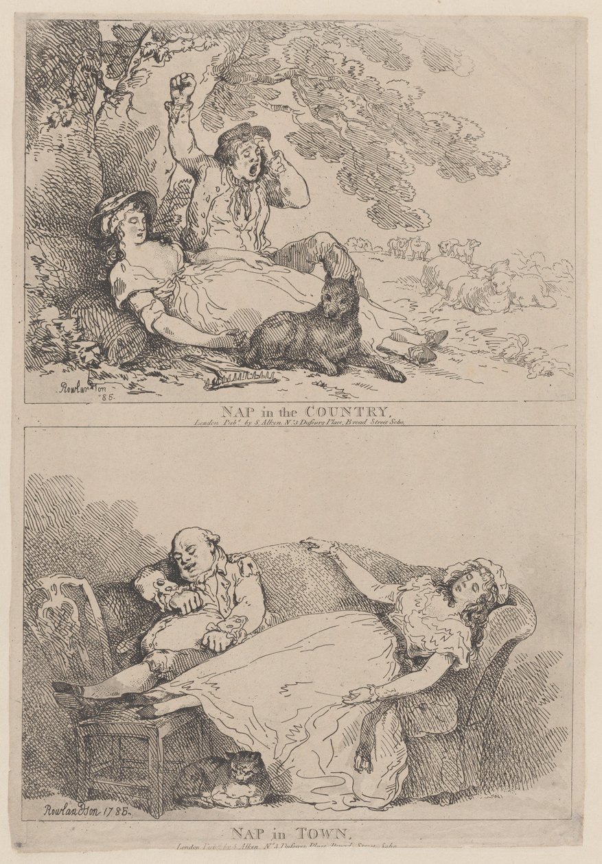 Schläfchen auf dem Land, Schläfchen in der Stadt, 1785 von Thomas Rowlandson