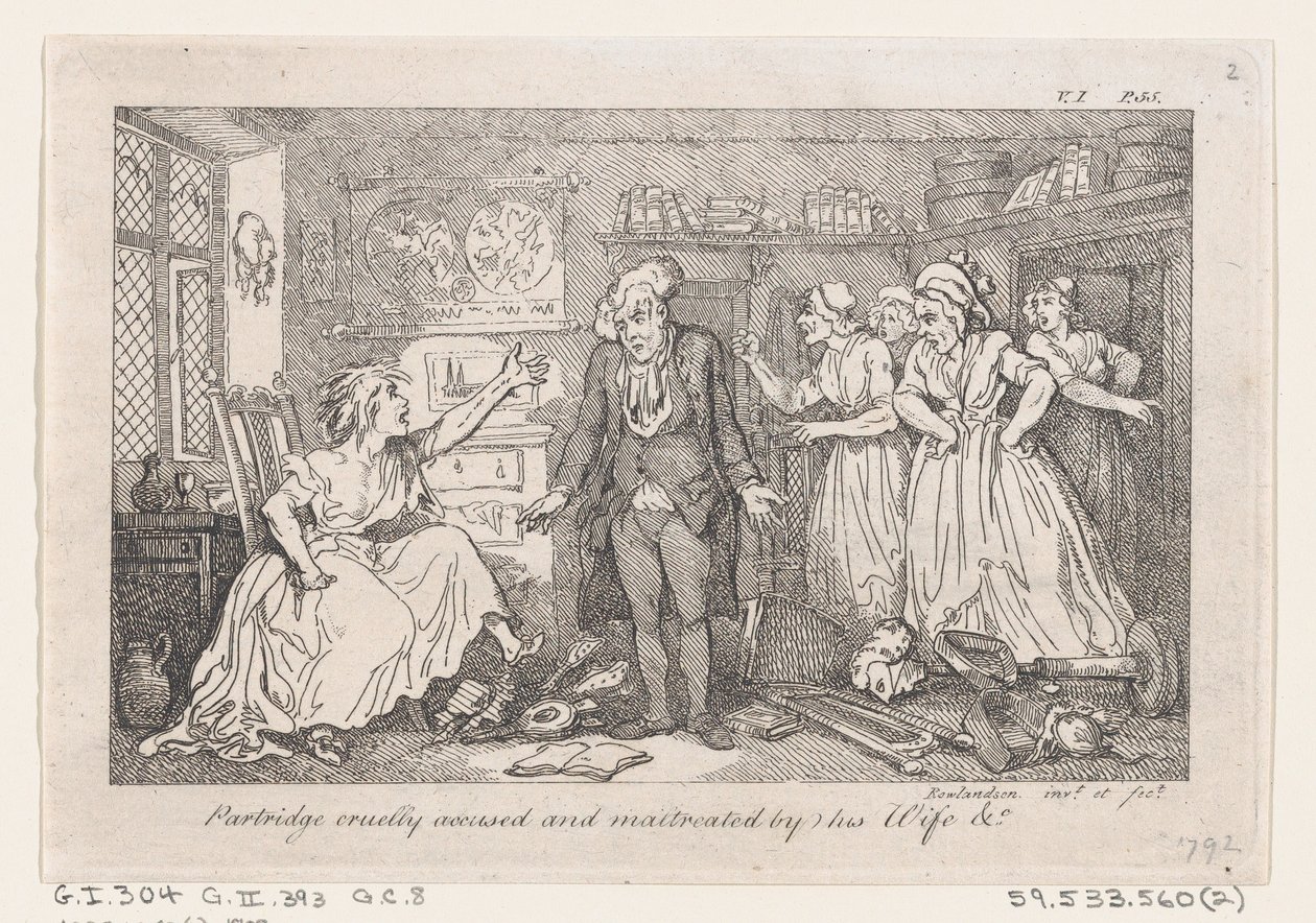 Rebhuhn grausam beschuldigt und von seiner Frau misshandelt, aus Die Geschichte von Tom Jones, ein Findelkind von Thomas Rowlandson
