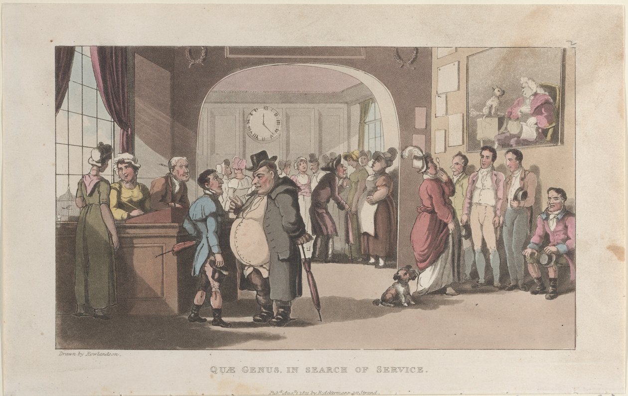 Quae Genus auf der Suche nach Dienst, aus Die Geschichte von Johnny Quae Genus von Thomas Rowlandson