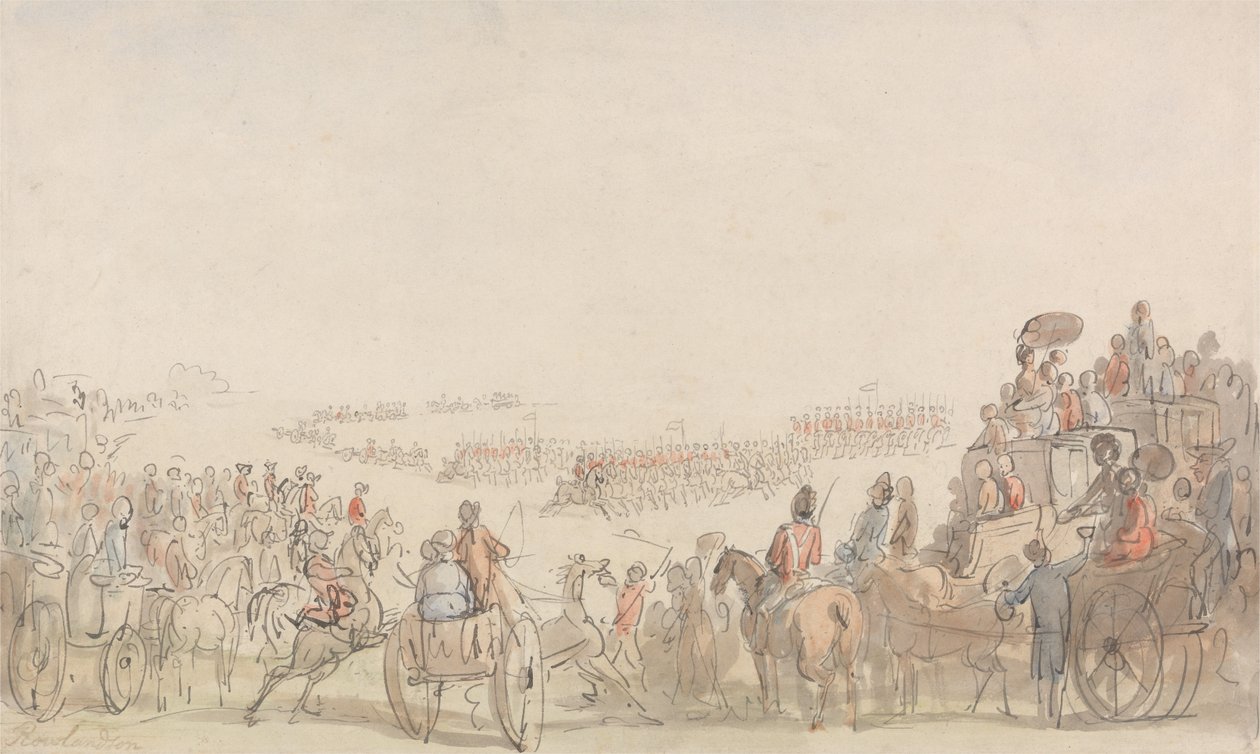 Überprüfung der leichten Kavallerie-Freiwilligen auf Wimbledon Common von Thomas Rowlandson