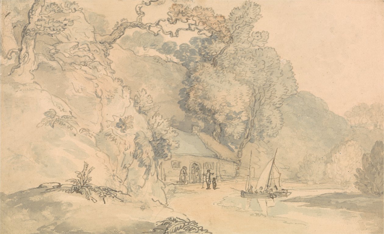 Flusslandschaft mit kleinen Booten von Thomas Rowlandson