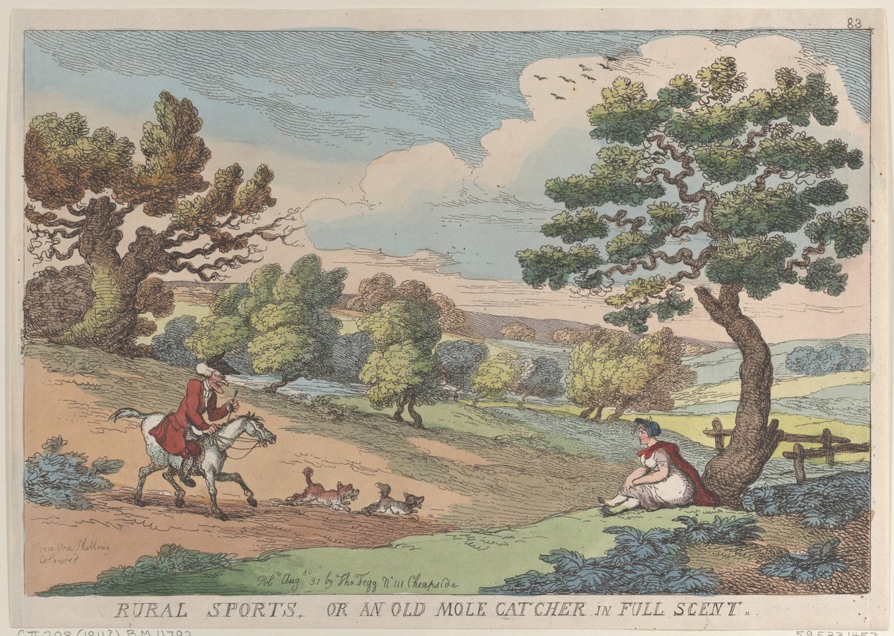 Ländliche Sportarten oder ein alter Maulwurffänger in voller Duftspur, 31. August 1811 von Thomas Rowlandson