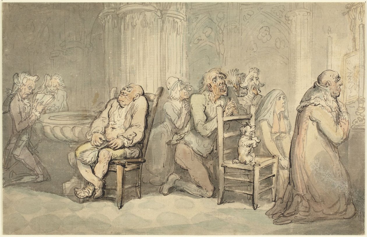 Szene in einer französischen Kirche von Thomas Rowlandson