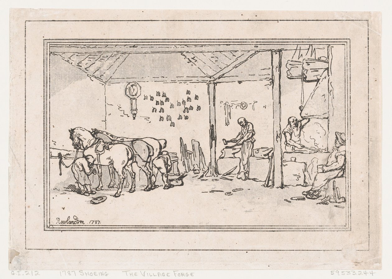 Beschlagen: Die Dorfschmiede, 1787 von Thomas Rowlandson