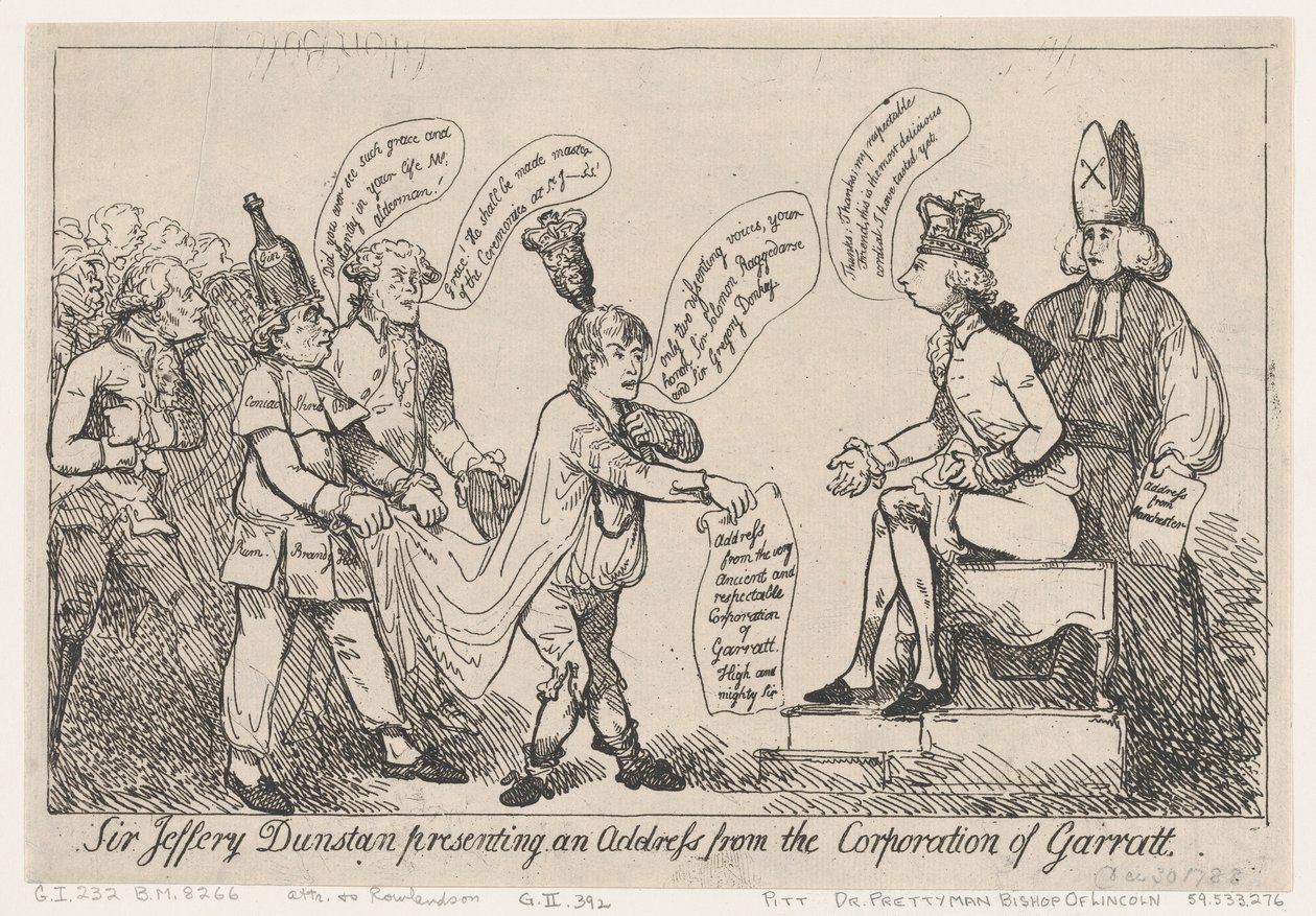 Sir Jeffery Dunstan präsentiert eine Adresse der Corporation of Garratt, Dezember 30, 1788 von Thomas Rowlandson
